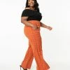 Unique Vintage Plus Size Orange Windowpane High Waist Ginger Pants