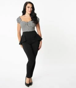 Sale Unique Vintage Black Peplum Grable Pants