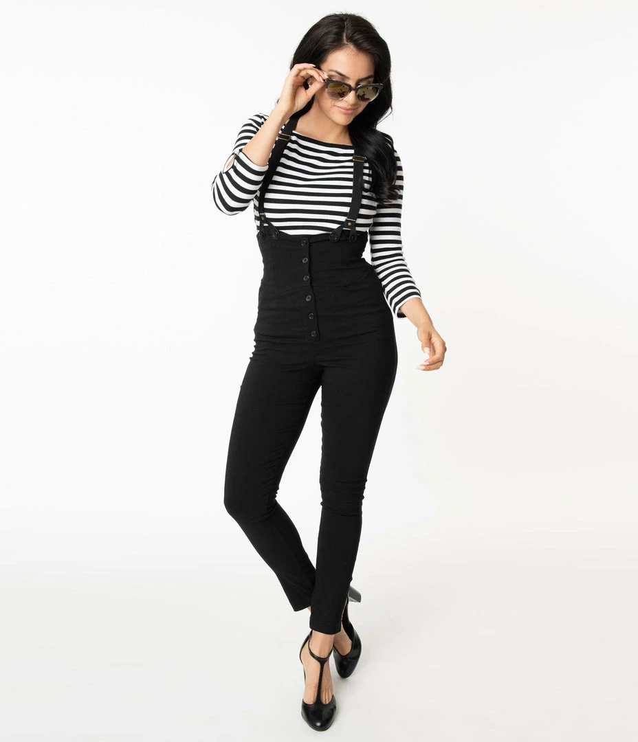 Unique Vintage Black Moorehead Skinny Suspender Pants Clothing
