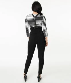 Unique Vintage Black Moorehead Skinny Suspender Pants Clothing