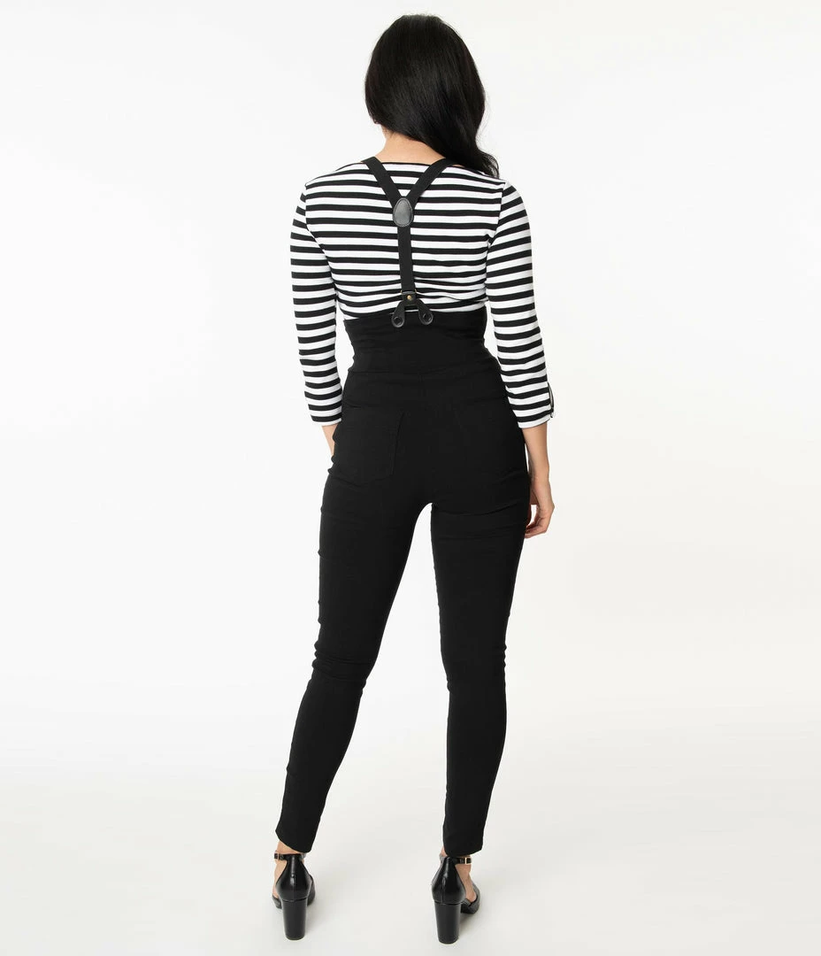 Unique Vintage Black Moorehead Skinny Suspender Pants Clothing