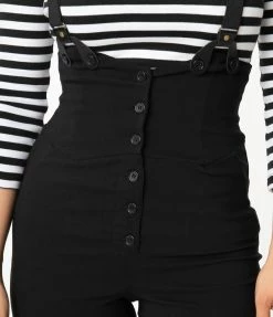Unique Vintage Black Moorehead Skinny Suspender Pants Clothing