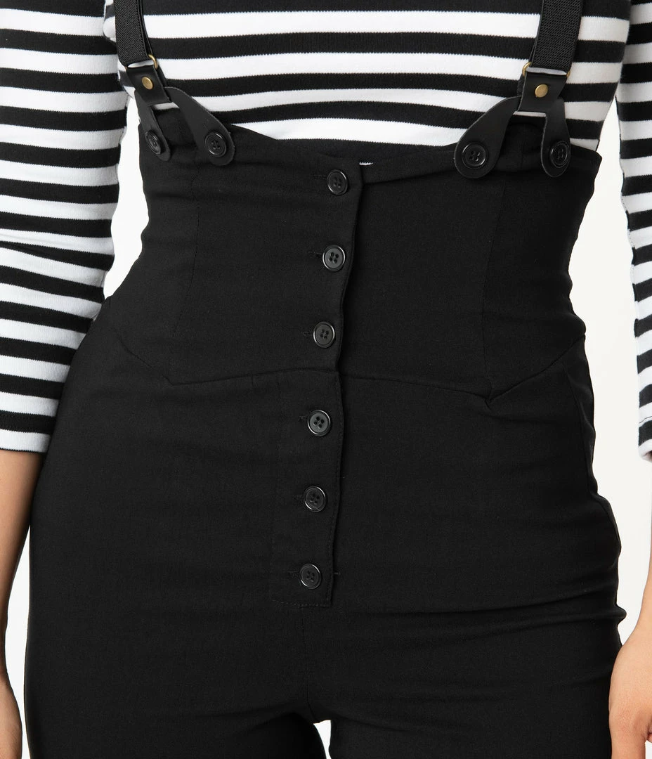 Unique Vintage Black Moorehead Skinny Suspender Pants Clothing