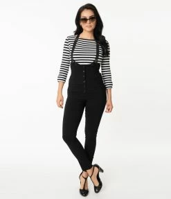 Unique Vintage Black Moorehead Skinny Suspender Pants Clothing