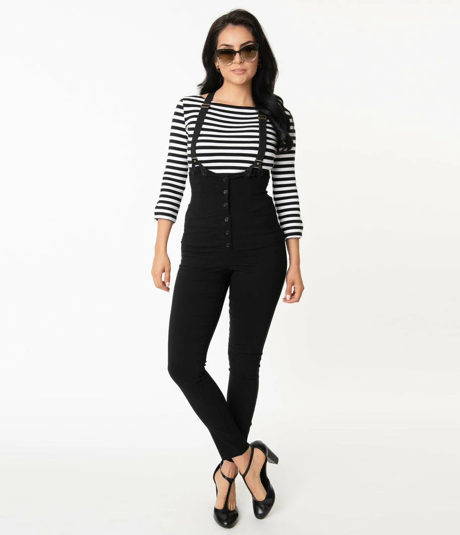 Unique Vintage Black Moorehead Skinny Suspender Pants Clothing
