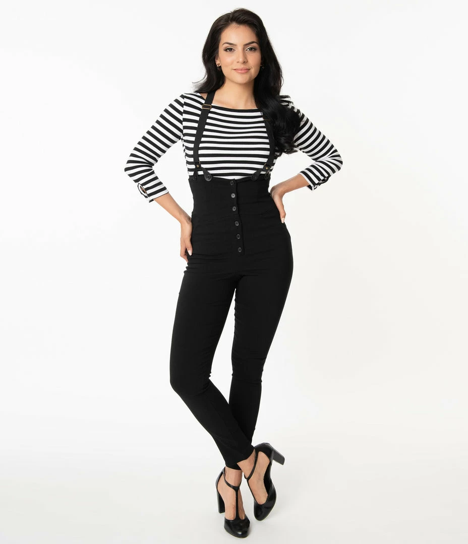 Unique Vintage Black Moorehead Skinny Suspender Pants Clothing