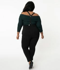 Unique Vintage Plus Size Black Moorehead Skinny Suspender Pants