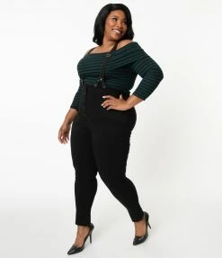 Unique Vintage Plus Size Black Moorehead Skinny Suspender Pants