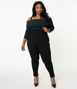 Unique Vintage Plus Size Black Moorehead Skinny Suspender Pants