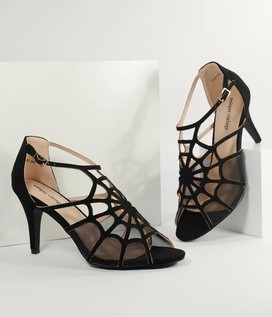 Unique Vintage Black Spider Web Heels