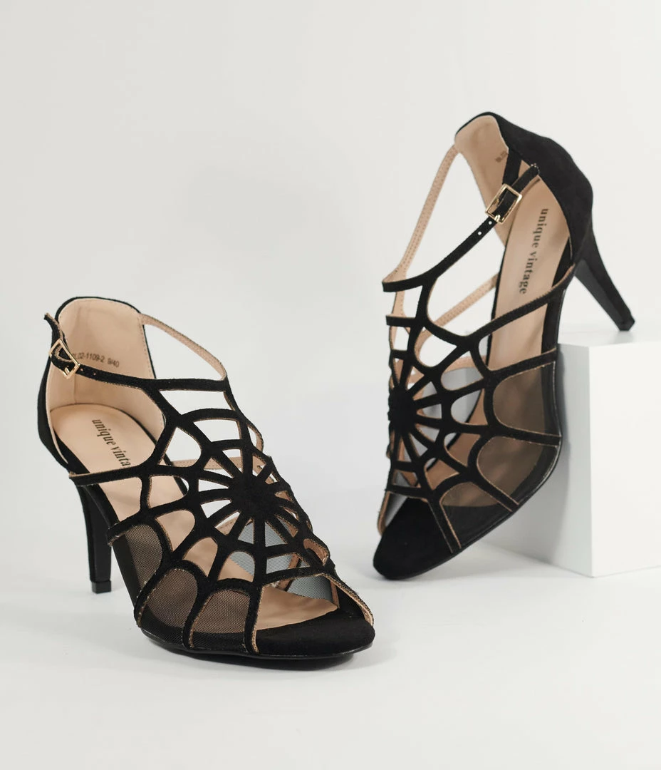 Unique Vintage Black Spider Web Heels