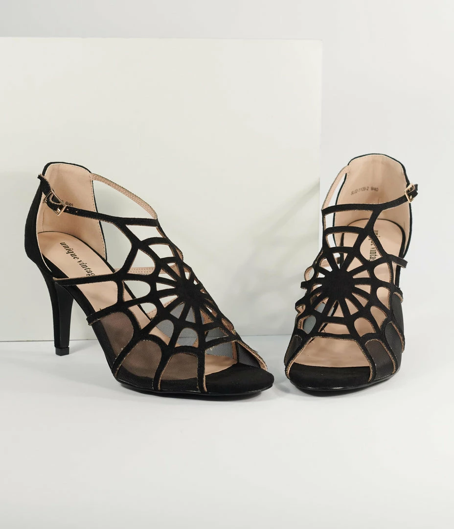 Unique Vintage Black Spider Web Heels