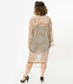 Western Fashion Clothing Champagne Medallion Devore Velvet Beaded Flapper Coat