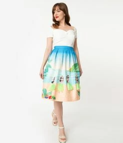 Unique Vintage Hula Island Scene Jayne Swing Skirt