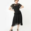 Unique Vintage 1920s Black Lace Marmande Flapper Dress Clothing