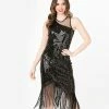 Unique Vintage 1920s Black Sequin Montauban Flapper Dress Sale