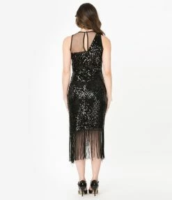 Unique Vintage 1920s Black Sequin Montauban Flapper Dress Sale