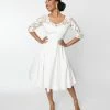 SHEEN Clothing Ltd Wedding 1950s Ivory Lace Sky Bridal Swing Dress