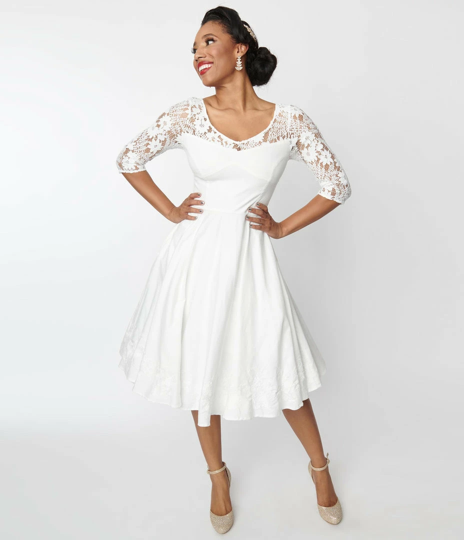 SHEEN Clothing Ltd Wedding 1950s Ivory Lace Sky Bridal Swing Dress