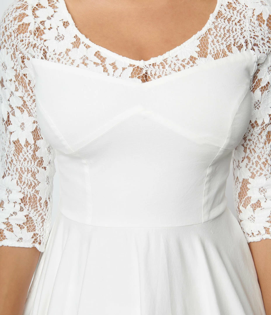 SHEEN Clothing Ltd Wedding 1950s Ivory Lace Sky Bridal Swing Dress