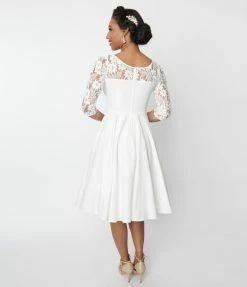 SHEEN Clothing Ltd Wedding 1950s Ivory Lace Sky Bridal Swing Dress