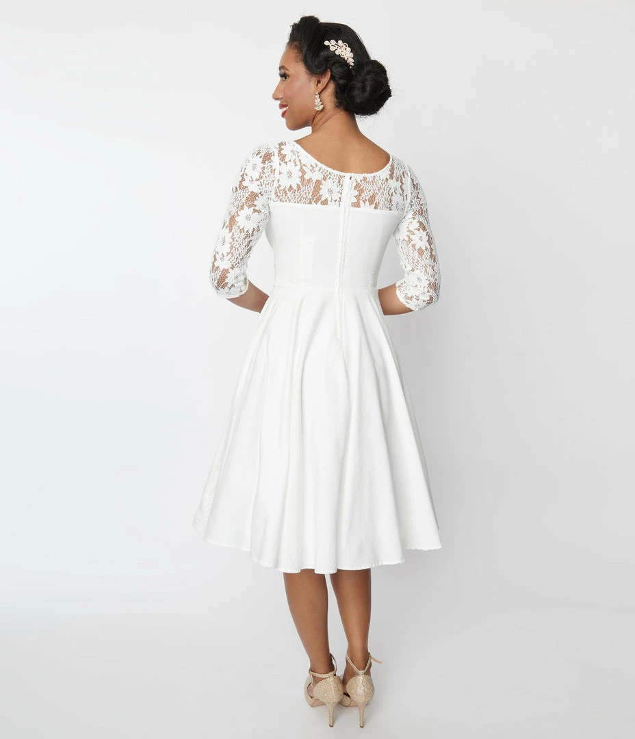 SHEEN Clothing Ltd Wedding 1950s Ivory Lace Sky Bridal Swing Dress