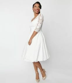 SHEEN Clothing Ltd Wedding 1950s Ivory Lace Sky Bridal Swing Dress
