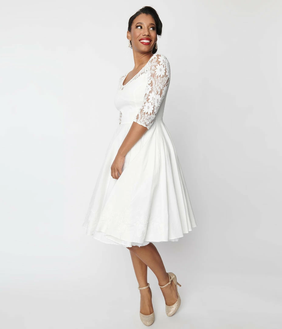 SHEEN Clothing Ltd Wedding 1950s Ivory Lace Sky Bridal Swing Dress