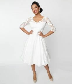 SHEEN Clothing Ltd Wedding 1950s Ivory Lace Sky Bridal Swing Dress