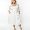 SHEEN Clothing Ltd Wedding Plus Size 1950s Ivory Lace Sky Bridal Swing Dress