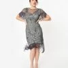 Unique Vintage 1920s Grey Beaded Nadine Flapper Dress