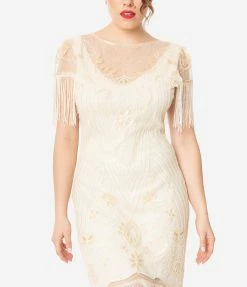 Clothing Unique Vintage 1920s Ivory Beaded Nadine Flapper Dress