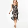 Unique Vintage 1920s Black Sequin & Beige Miriam Flapper Dress Sale