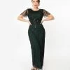 Sale Unique Vintage 1920s Emerald & Black Sequin Tess Flapper Gown
