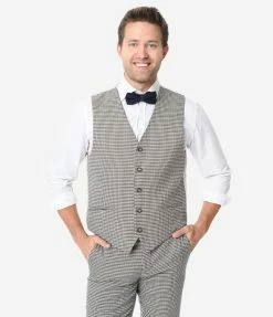 Berragamo Sale Cream & Brown Houndstooth Mens Vest
