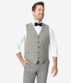 Berragamo Sale Cream & Brown Houndstooth Mens Vest