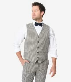 Berragamo Sale Cream & Brown Houndstooth Mens Vest