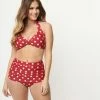 Esther Williams 1950s Retro Red & Ivory Dot High Waist Swim Bottoms Swimwear