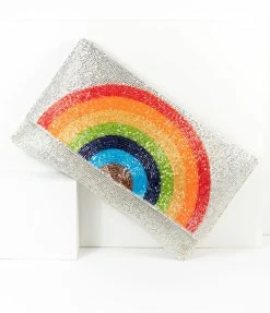 Ricki Designs Silver Beaded Rainbow Clutch