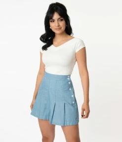 Unique Vintage Light Blue Chambray Joyce Shorts Sale