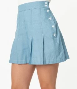 Unique Vintage Light Blue Chambray Joyce Shorts Sale