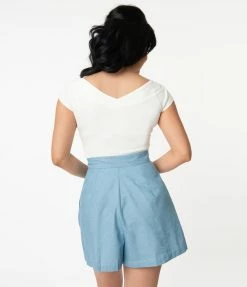 Unique Vintage Light Blue Chambray Joyce Shorts Sale