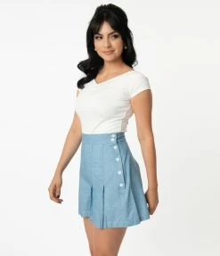 Unique Vintage Light Blue Chambray Joyce Shorts Sale