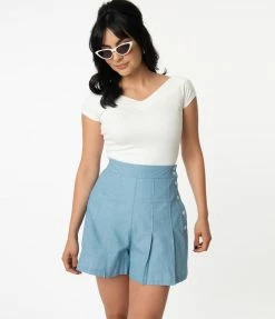 Unique Vintage Light Blue Chambray Joyce Shorts Sale