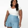 Unique Vintage Plus Size Light Blue Chambray Joyce Shorts Sale