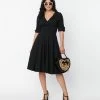 New Arrivals! Unique Vintage Black Delores Swing Dress With Sleeves