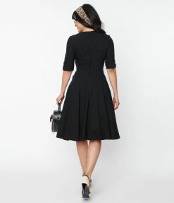 New Arrivals! Unique Vintage Black Delores Swing Dress With Sleeves