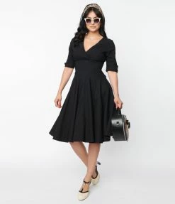 New Arrivals! Unique Vintage Black Delores Swing Dress With Sleeves