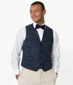 Collectif Navy Blue Crosshatch Max Waistcoat