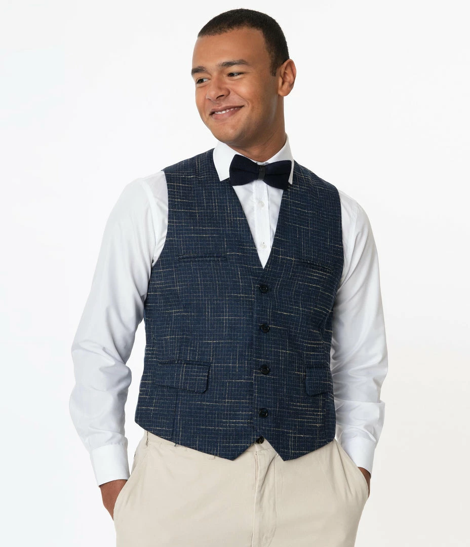 Collectif Navy Blue Crosshatch Max Waistcoat